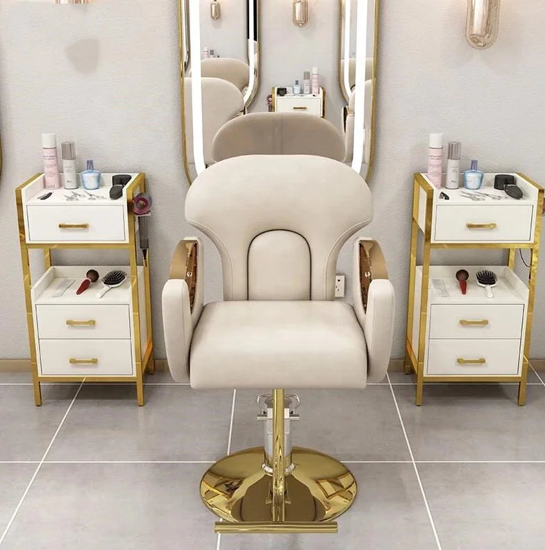 Modern Gold Reclining Portable Foldable Salon Barber Chair with Hydraulic Pump PU Leather Seat Workshop Use Durable Design