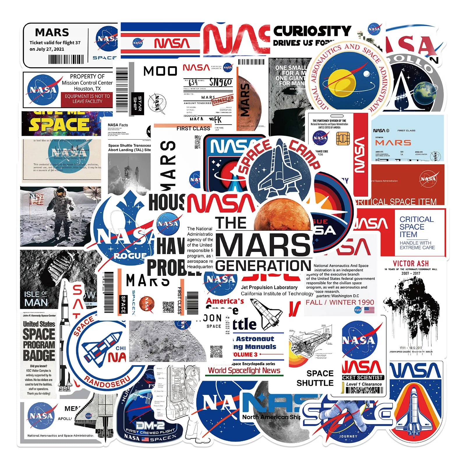 50Pcs Cartoon Space Agency Astronaut Stickers Decorative Label for Luggage Laptop Guitar Notebook Skateboard Waterproof Sticker