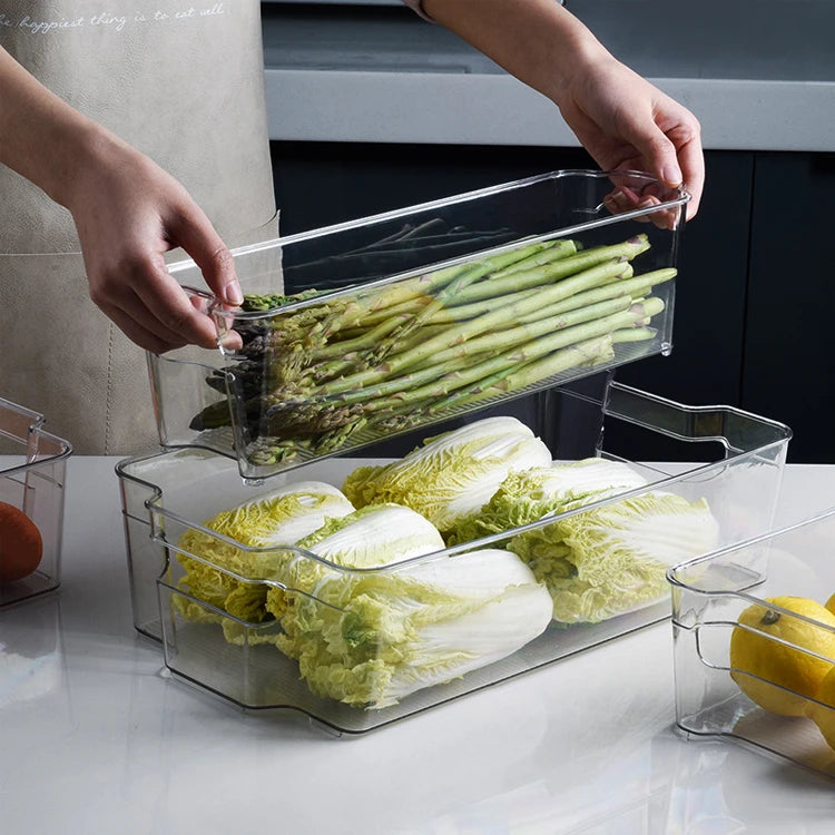 NFS2022 Kitchen Stackable Clear Plastic Deep Box Drawer Ice Food Storage Container Bin Organizer for Freezer Fridge Organizer