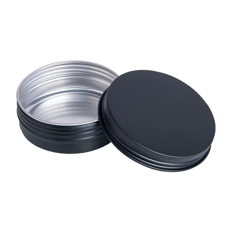 Custom Wholesale 2oz Round Cosmetic Cream Candy Spice Pill Mint Small Black Metal Mini Tin Box with Screw Lid Jar Aluminum Can
