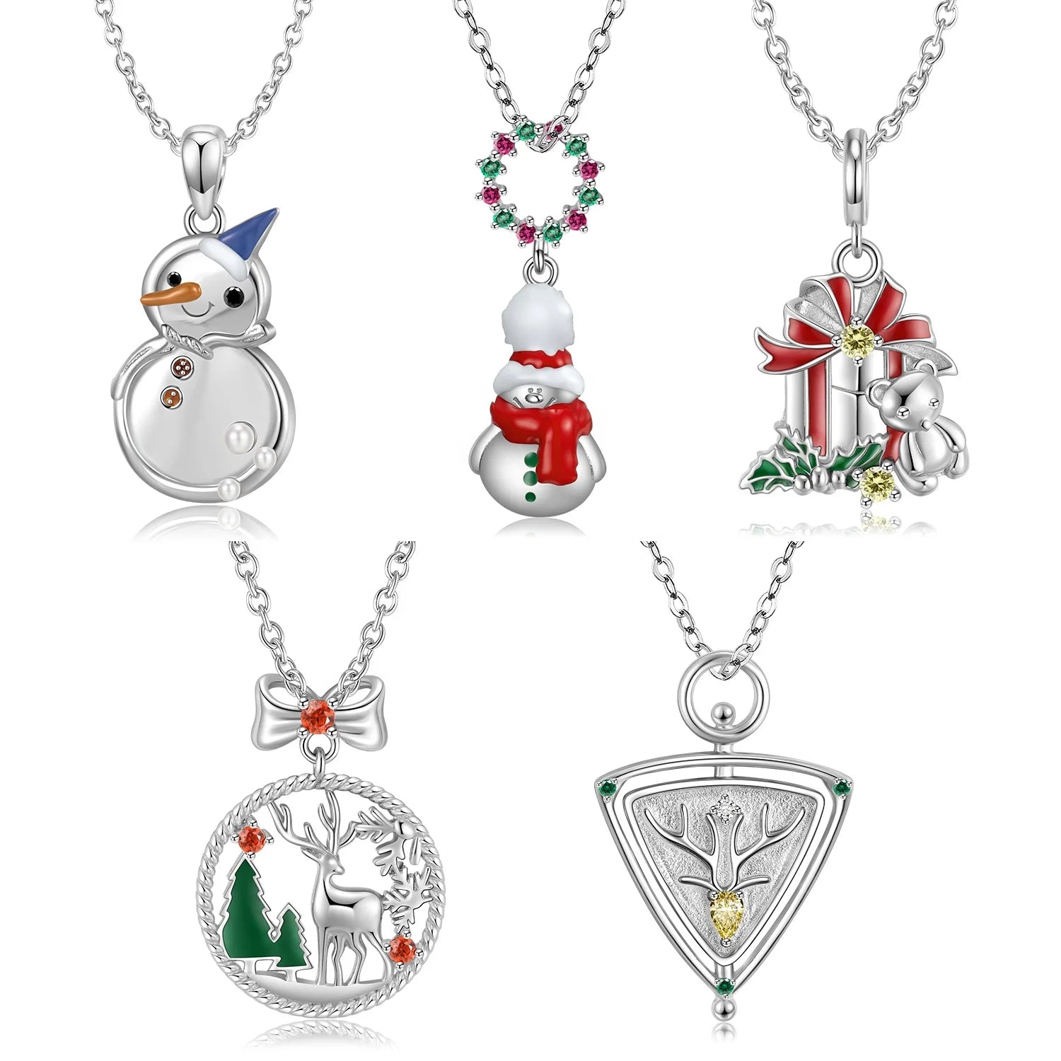 Snowman and Elk Pendant for Necklace Fine 925 Sterling Silver Necklaces Jewelry for Women Girl Christmas Gift Stock Dropshipping