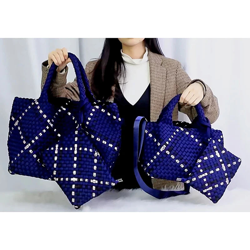 3d Knitting Neoprene Fabric Woven Tote Bag Women Large Neoprene Beach Bag Purse Weave Handbag Handmade Small Pouch Weaving