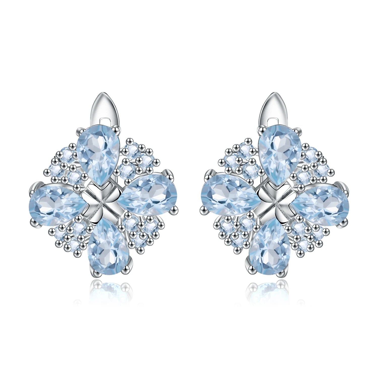 Abiding Natural Sky Blue Topaz Flower Piercing Gemstone 925 Sterling Jewelry Silver Charm Earrings for Women