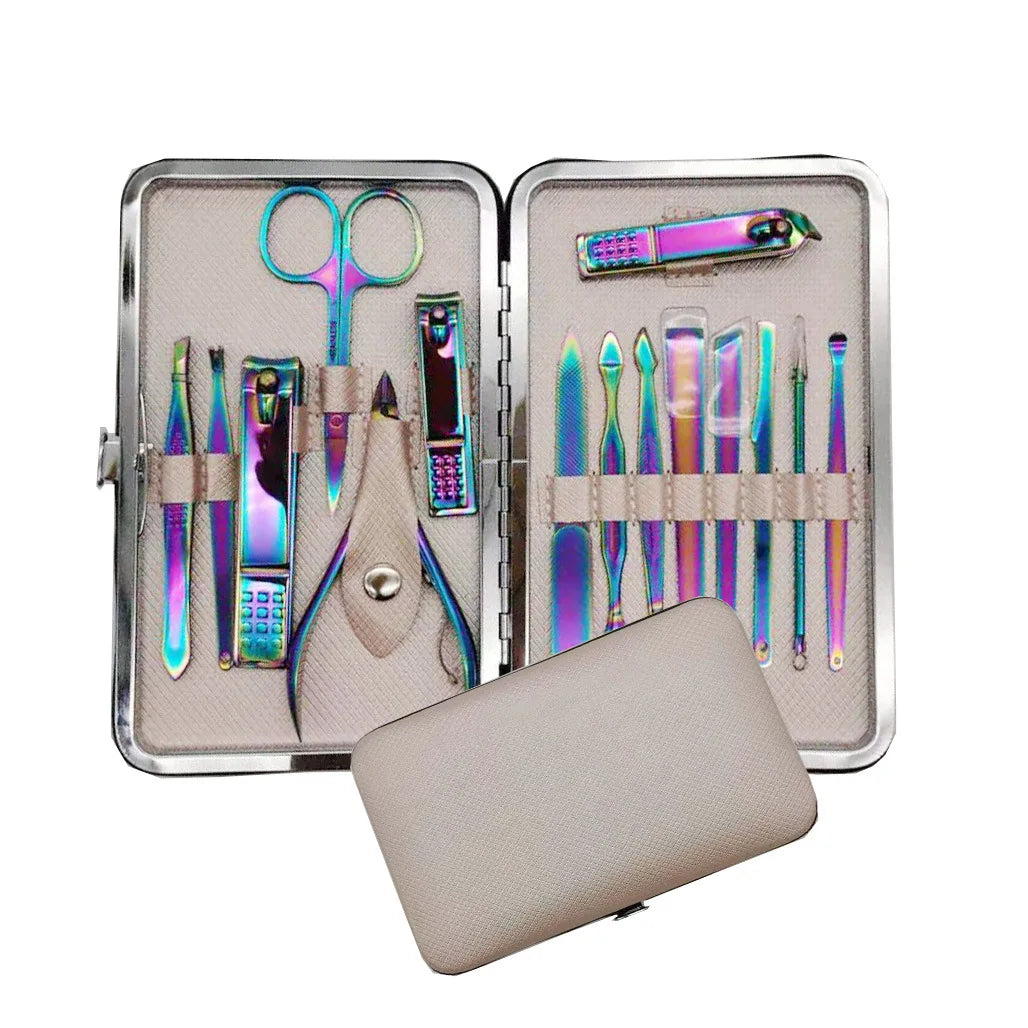 Manicure Pedicure Set Nail Clipper 15 Piece Stainless Steel Nail Care Tools Portable Travel Grooming Kits