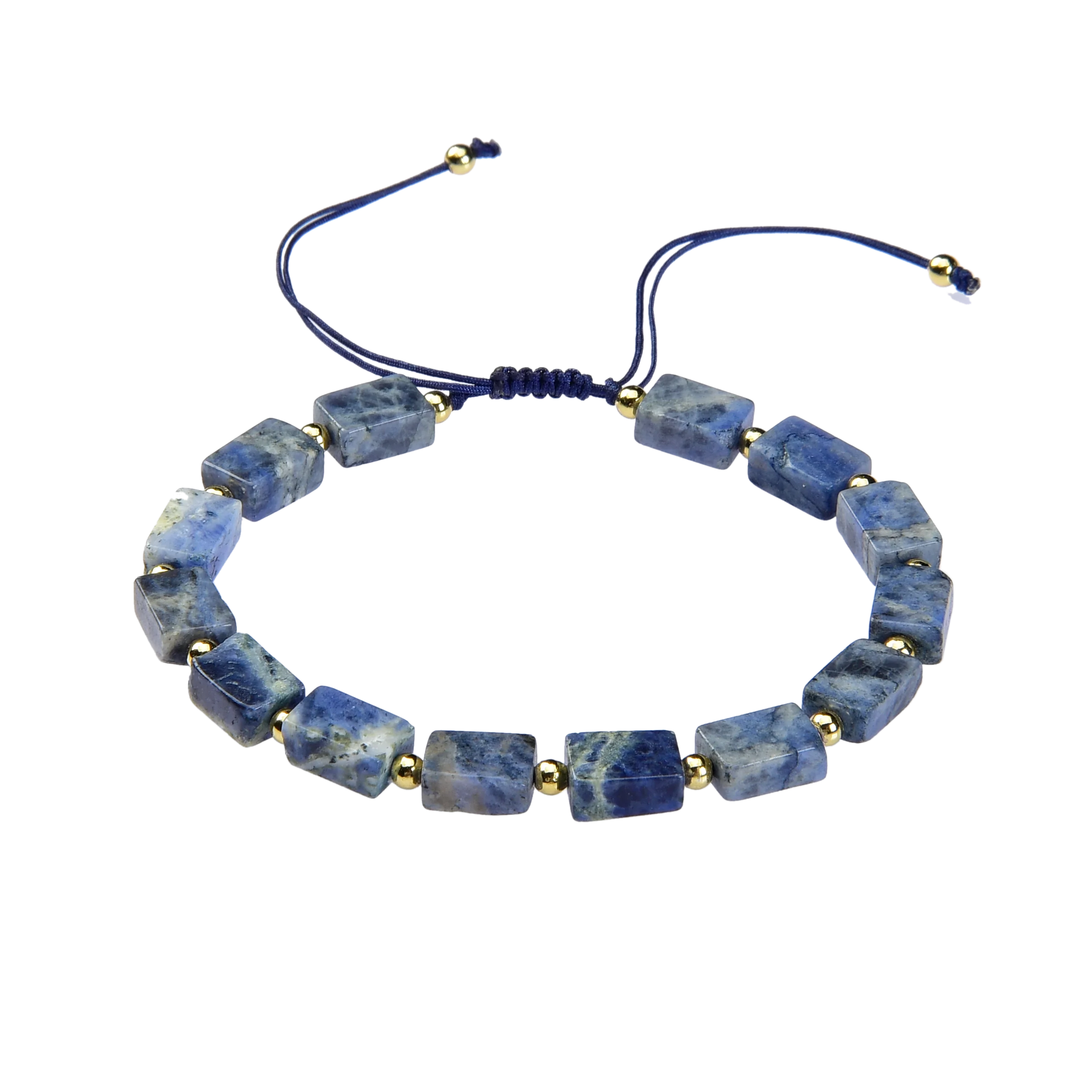 Custom Handmade Woven Adjustable Wholesale Natural Gemstone Sodalite Bead Bracelet 16k Gold Plated Women Bracelet