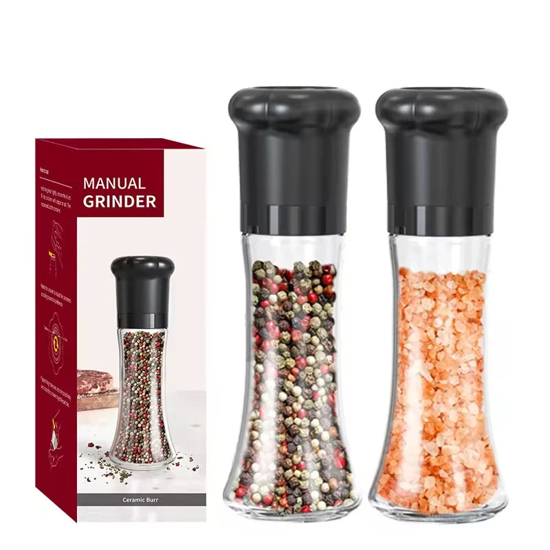 2024 New Product Glass Material Visible 200ml Large Capacity Manual Pepper Salt Grinder for Kitchen