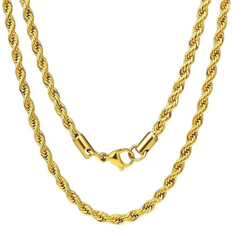 18k Gold Plated 5mm Twisted Rope Chain Necklace Jewelry Stainless Steel Chunky Long Neck Rope Link Chain