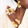 Jachon Alloy Punk 1 Set of Gold Color Ginkgo Leaf Earrings Bracelet Ring Set for Women Jewelry Set Fine Bangle Jewelry