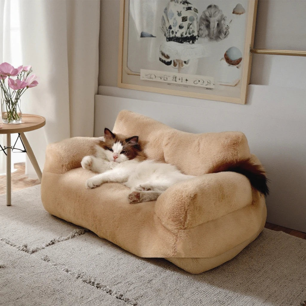 2024 Luxury Wholesale Super Soft Velvet Faux Fur Small Pet Sofa Bed Sustainable Dog Snuggle Bed Cat Washable Removable Cover