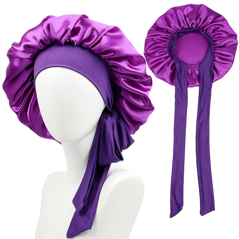 Large Night Sleep Cap Women No Slip Hair Silk En Satin Bonnets With Adjustable Elastic Head Hair Wrap Tie Band