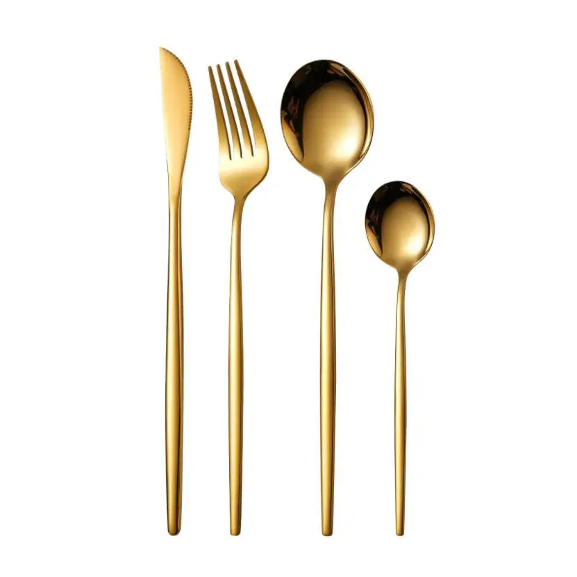 Luxury Golden Wedding Restaurant Silverware Portuguese Spoon Fork Knife Flatware Stainless Steel Gold Cutlery Set