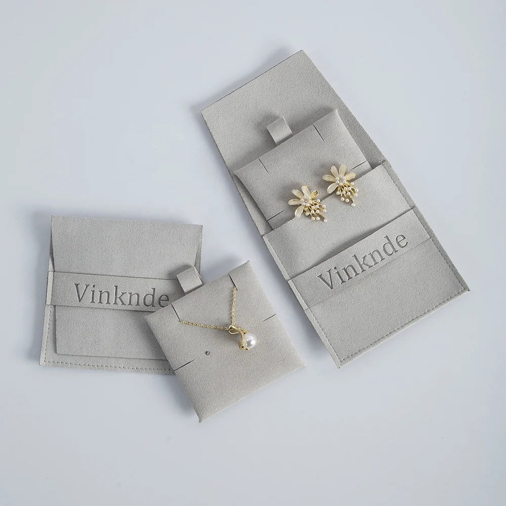 Custom Microfiber Envelope Pochette Bijoux Packaging Grey Small Earring Necklace Bracelet Ring Jewellery Bag Pouch Insert