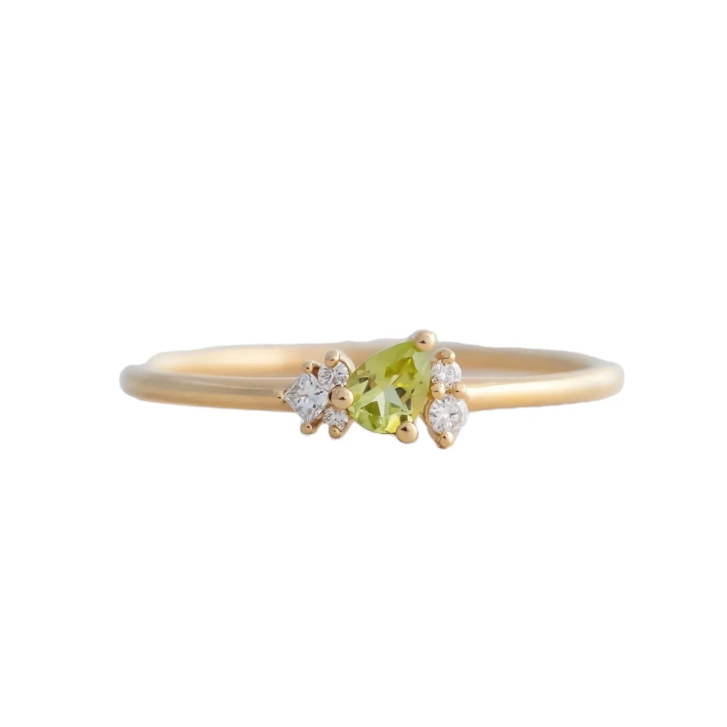 New Arrival 18K Gold Plated 4*3 MM Pear Shaped Green Peridot Forest Cluster Ring for Women Stacking Everyday Wear Jewelry