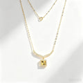 PCX 18K Gold Square Pendant Necklace for Women V-Shaped Curve Zircon Choker Sunburst Cut Diamond Halo Necklace Fine Jewelry