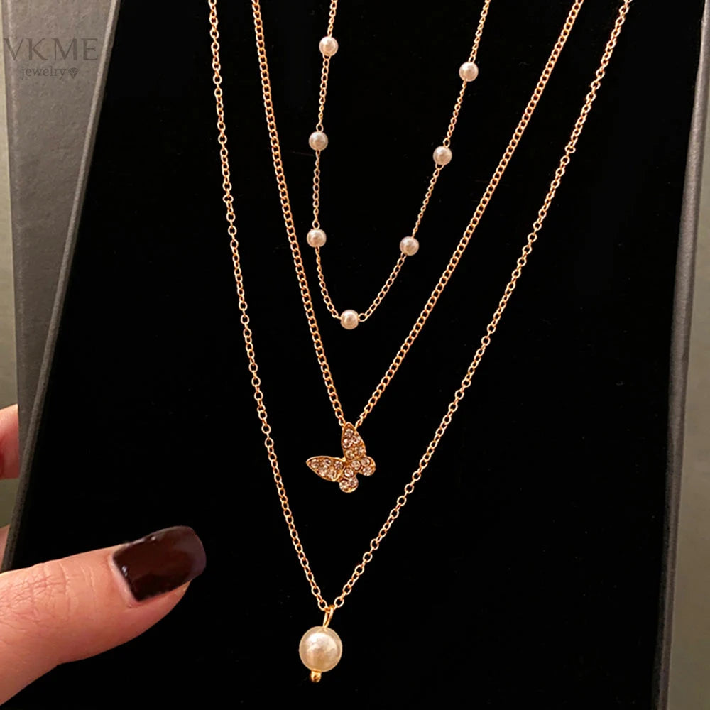 VKME 2022 Trend Fashion Pearl Butterfly Pendant Necklace for Women