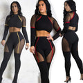 New Sport Set Mesh Patchwork Two Piece Set Woman Yoga Fitness Clothing Long Sleeves Lace Gym Wear