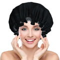 White Reusable Double-Layer Satin & PEVA Lining Luxury Eco-Friendly Waterproof Shower Cap with Soft Comfortable Bathing Hair Cap