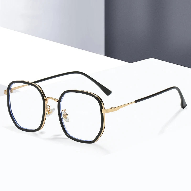 Trendy Fashion Personality Elegant Simple Glasses Polygonal Anti-Blue Light Glasses Tr90 Metal Glasses Women Eyewear
