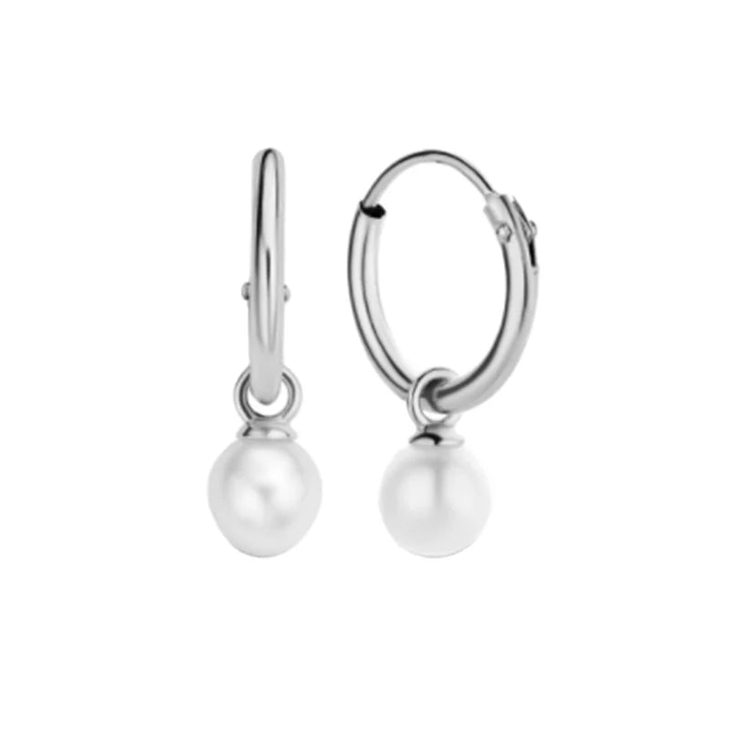 Women Fashion Small Tiny 925 Sterling Silver Pearl Dangle Earrings