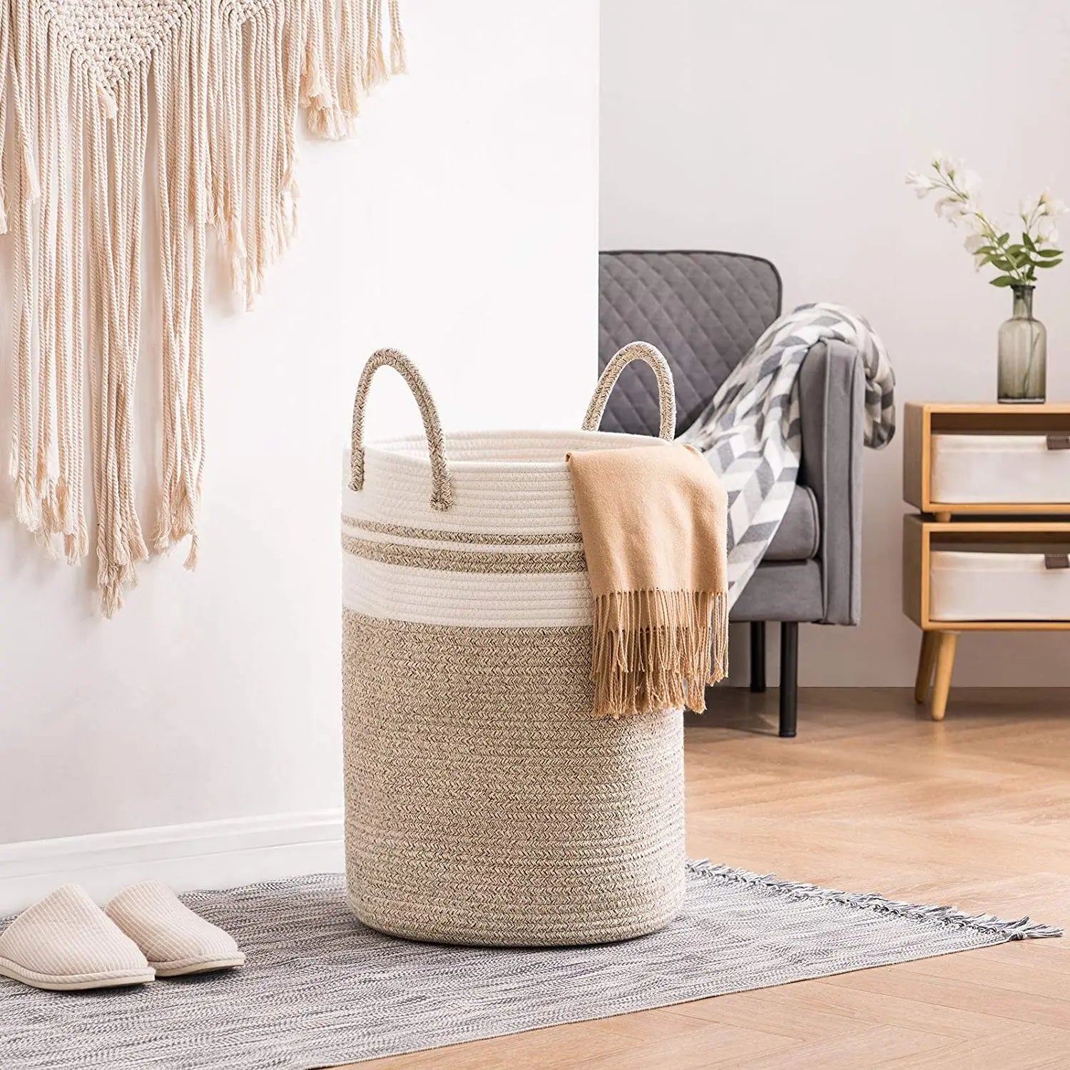 Wholesale Large Laundry Woven Storage Basket Bathroom Foldable Cotton Rope Storage Basket Blankets Clothes Organizer for Bedroom