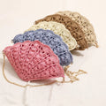 Elegant Shell Embellished Straw Crossbody Purse Hollow Fan Shape Handwoven Bag for Women Seaside Holiday