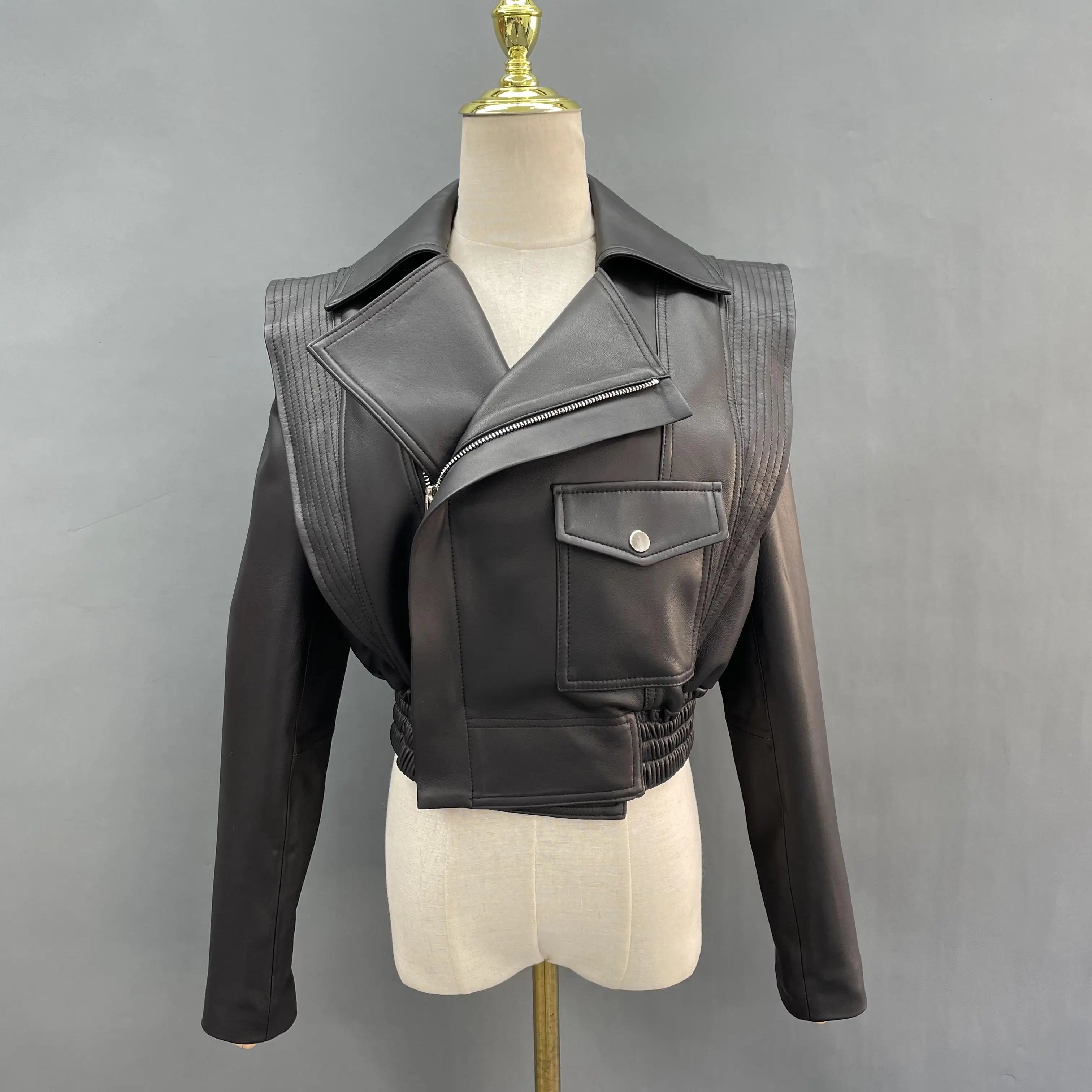 New Female Stylish Coats for Woman 2023 Vintage Long Sleeve Pockets Spring Leather Jacket Autumn Lady Outerwear