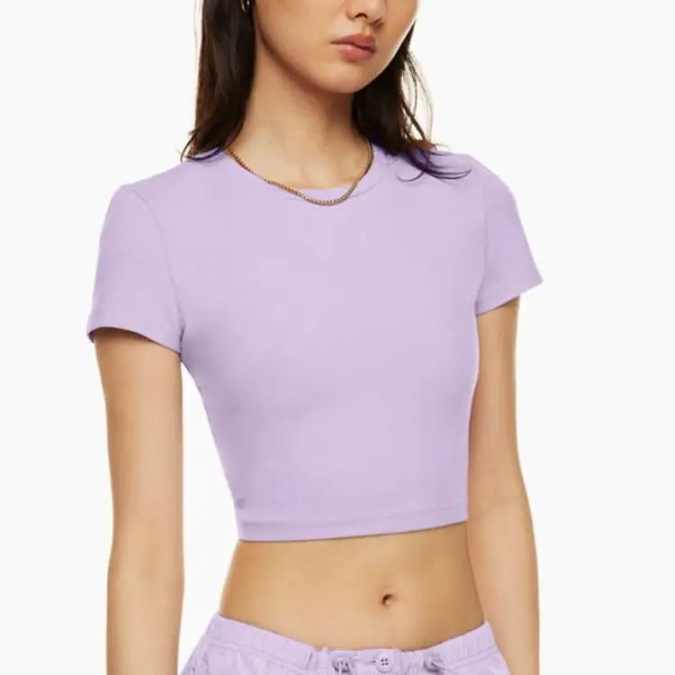L230408 Clothing Manufacturers Custom Customized Women Summer T-shirt Gym Clothes Short Sleeves Crop Top Shirts