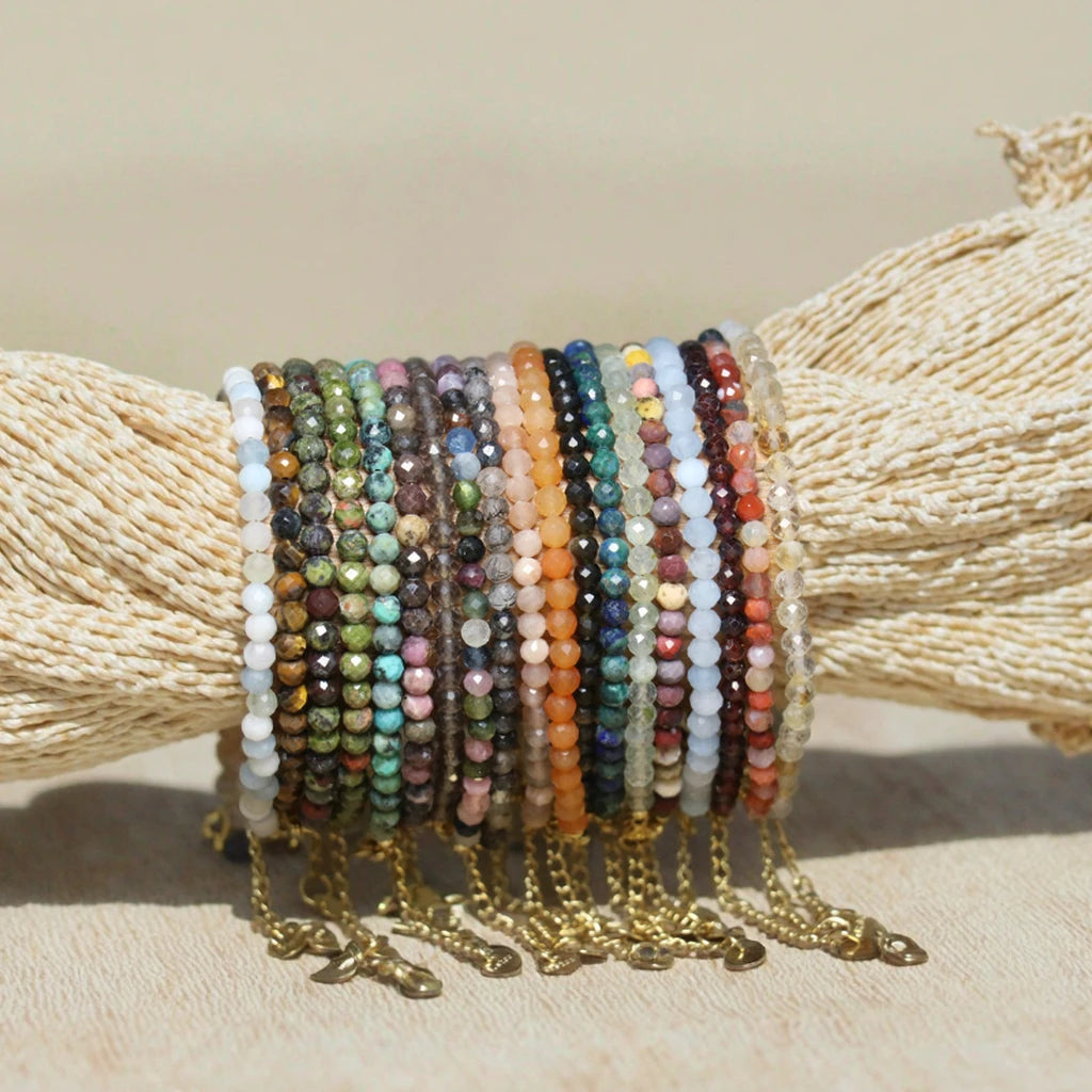 Bohemian 4mm Natural Stone Bracelet for Women Stainless Steel Chains Yoga Meditation Healing Inspired Dainty Beaded Bracelet