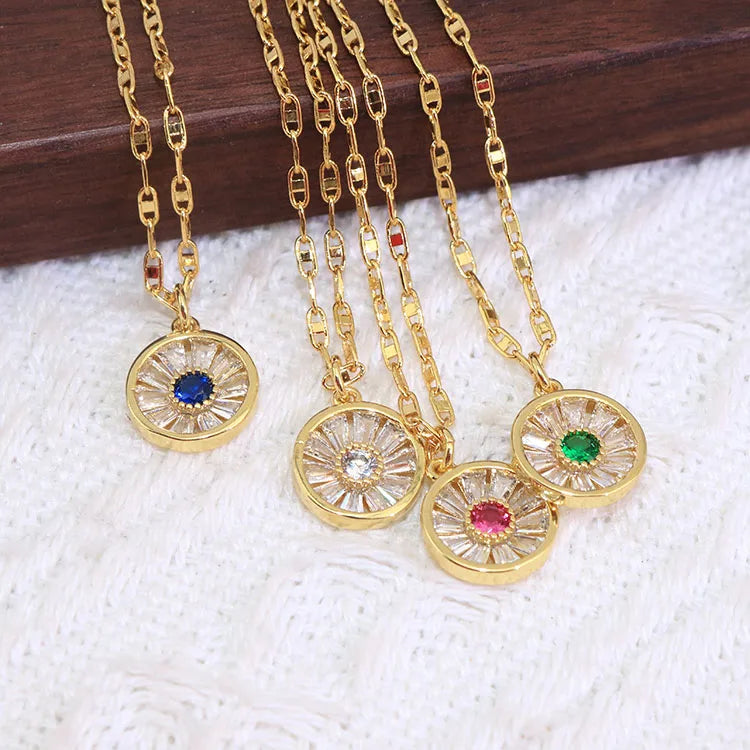 NZ1430 Dainty Women Jewelry Mini 18k Gold Plated CZ Diamond Daisy Flower Charm Pendant Chain Necklace