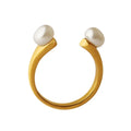 INS Simple Baroque Stainless Steel 18K Gold Plated Open Freshwater Pearl Finger Ring Titanium Steel IP U Shaped Pearl Rings