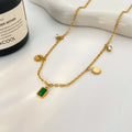 New Stainless Steel Gold-plated square Emerald Set With Zircon Pendant Necklace Joyas De Acero Inoxidable Waterproof Necklace