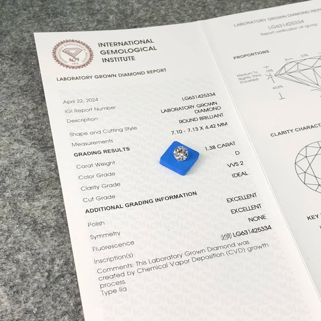 IGI  Certified 1.38ct  D VVS2 Wholesale Lab Created Diamond CVD Lab Grown Diamond