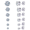 Welwish Hot Sale 3 mm to 8 mm 6 Paris Stainless Steel Zircon Earring Set for Women