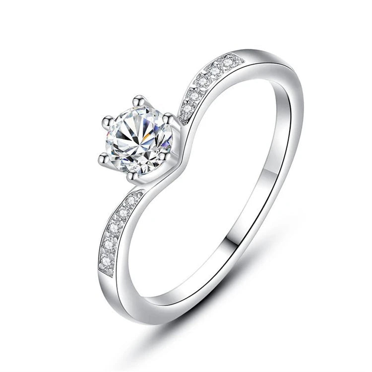 Hot sale 925 sterling silver engagement wedding women fashion crown six claws CZ diamond ring