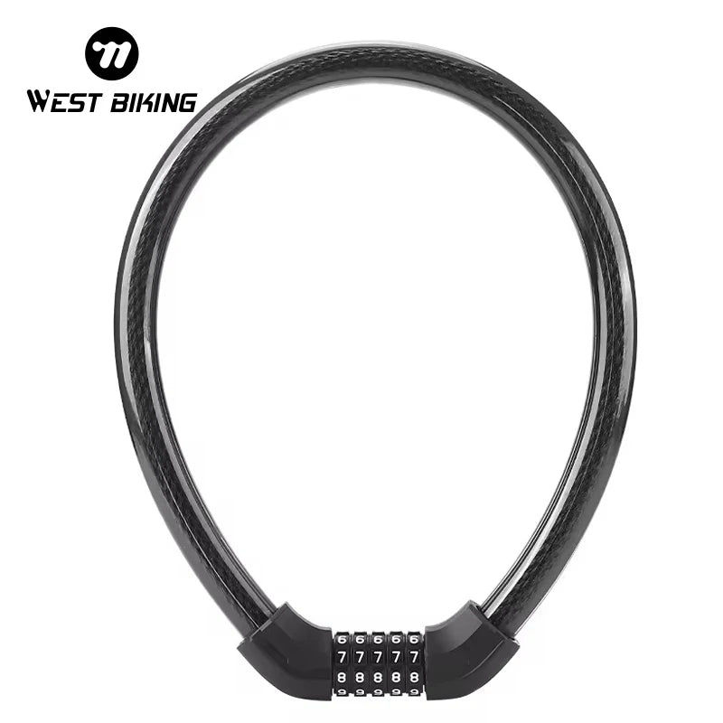 WEST BIKING Durable Bike Lock Updated Bold Steel Cable Mountain Bicycle Password Cycling Lock Portable Anti-Theft Security