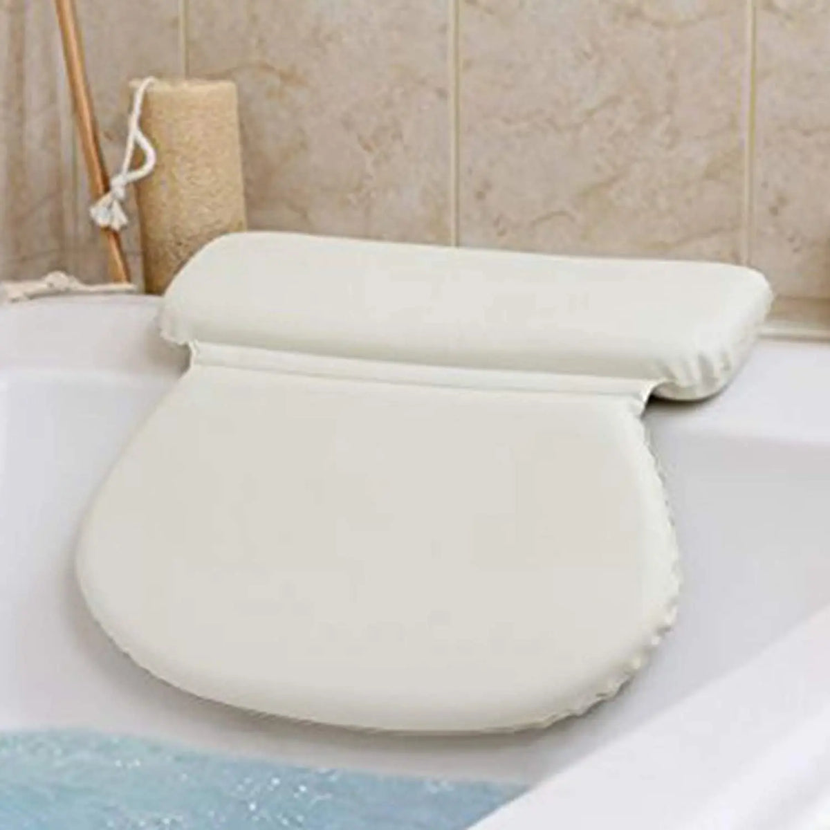 Lk White Bath Pillow Cushion PVC Sponge Non-Slip Suction Cups Premium Waterproof Eco-Friendly Ergonomic Headrest 36.5x31x5cm