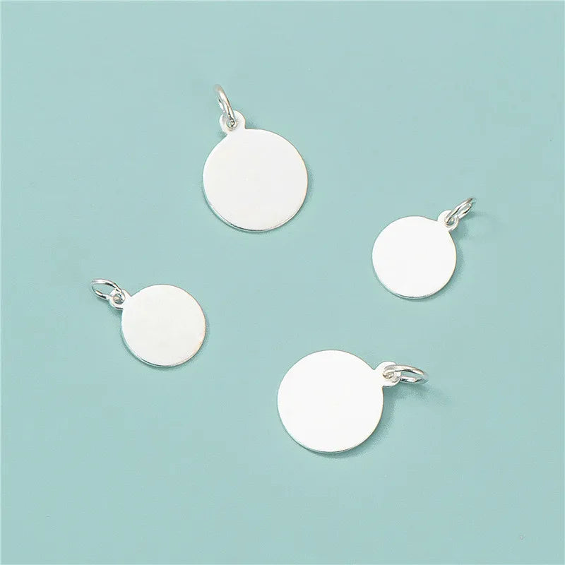 Custom Logo 925 Sterling Silver Disc Tag Pendant Diy Blank Round Circle Charm Jewelry Accessories for Laser Engraving
