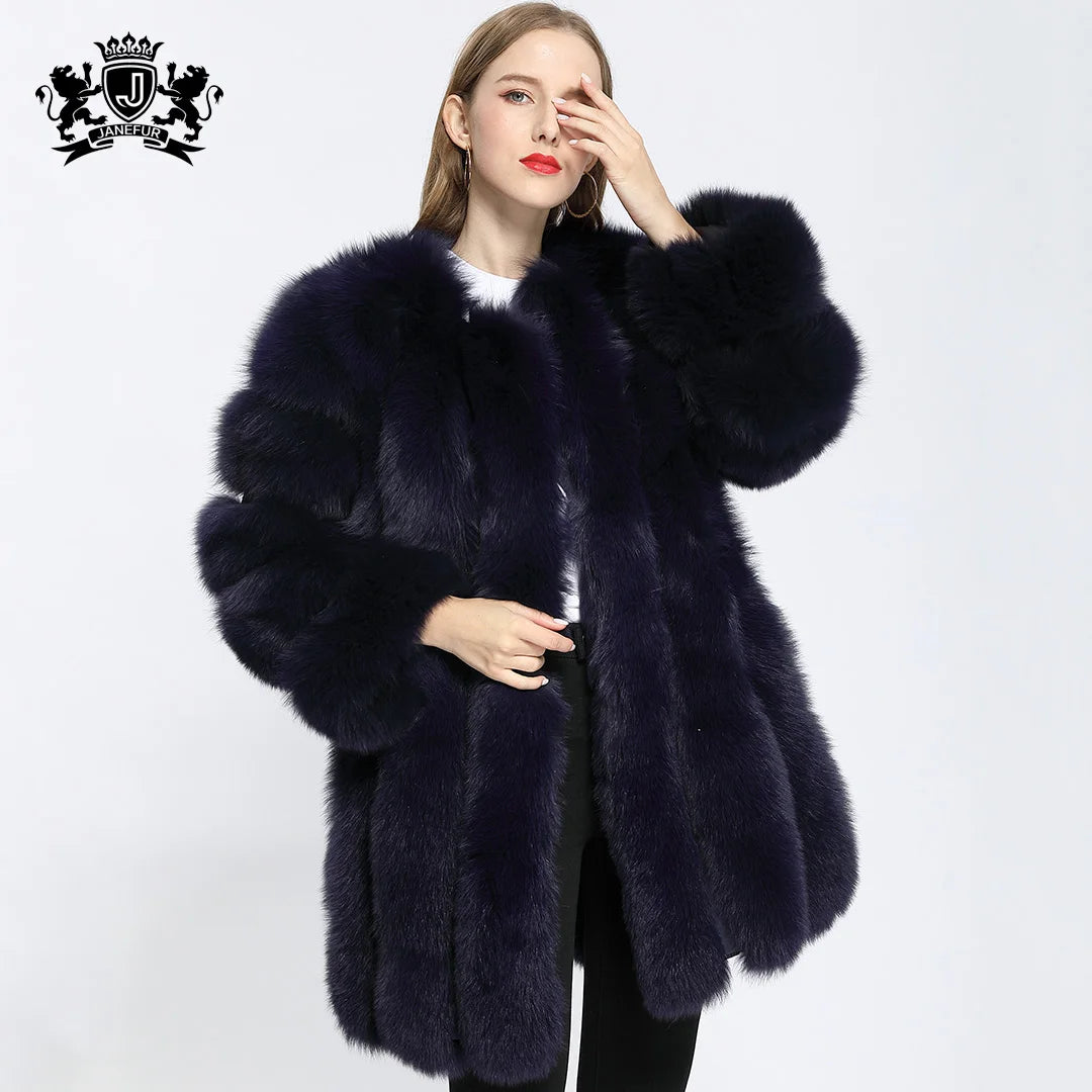 Fashion Design Long Real Fur Jacket Winter Clothes for Women Janefur New Style Genuine Fox Fur Coat
