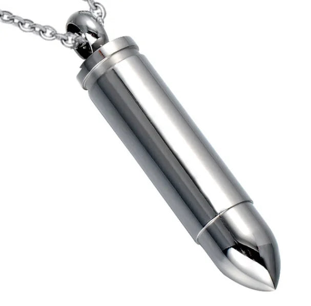 Bullet Shape Stainless Steel Cremation Pendant Necklace Keepsake Urns for Ashes Shiny Polish Stainless Steel Bullet Urn