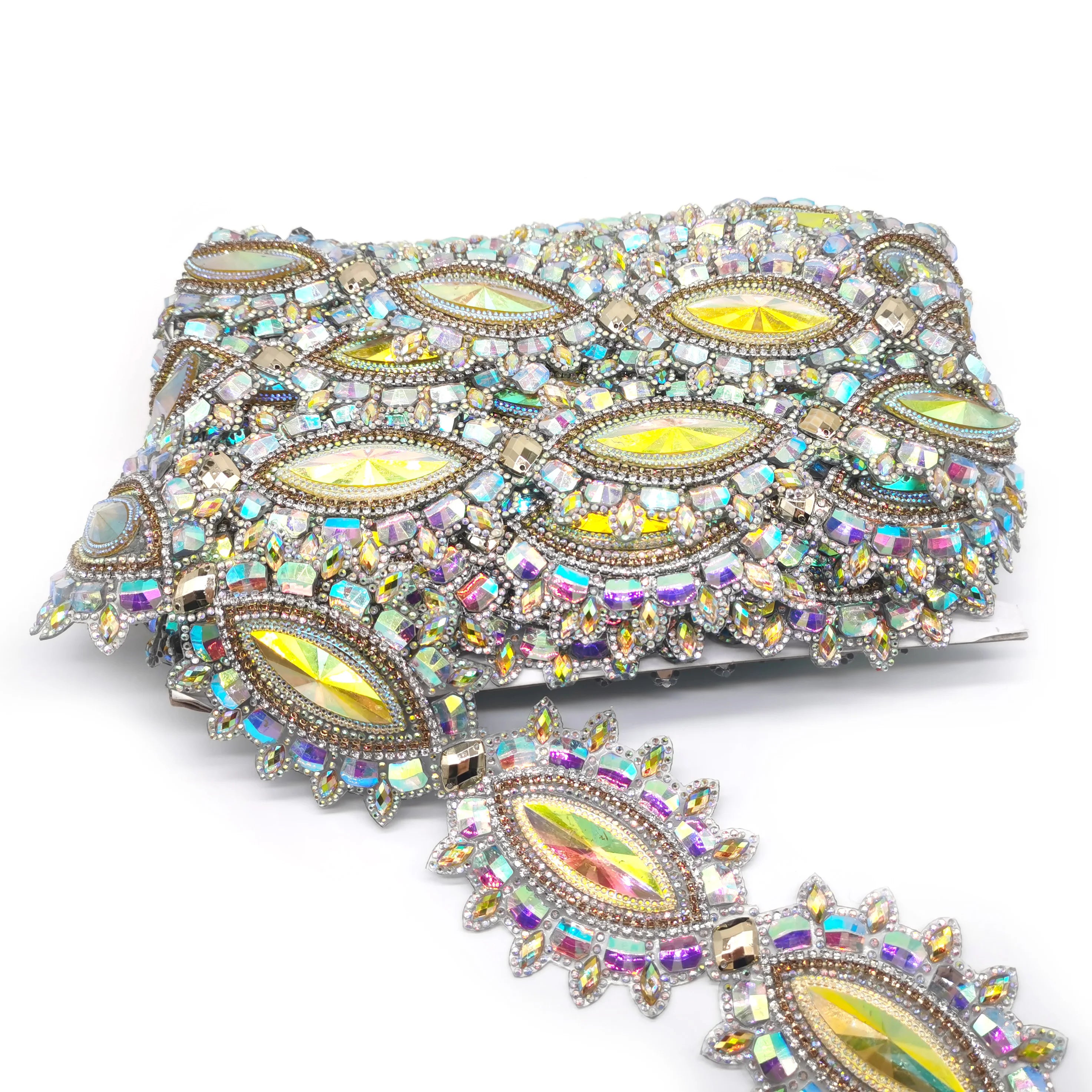 Iron on Rhinestone Clothes Costumes Accessory Crystal Rhinestone Applique Trim Chain for Samba Carnival London Events