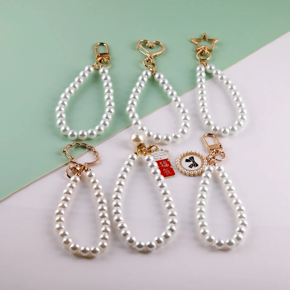 Shuomi Fashion Metal Beaded Keychain Bracelet for Women Wristlet Keyring Pendant Ring for House and Car Keys