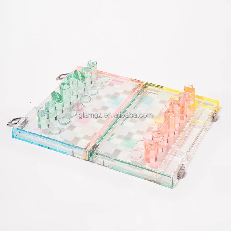 Holiday Christmas Acrylic Chess Set Colorful Acrylic Block Chess Lucite Chess Game Gift