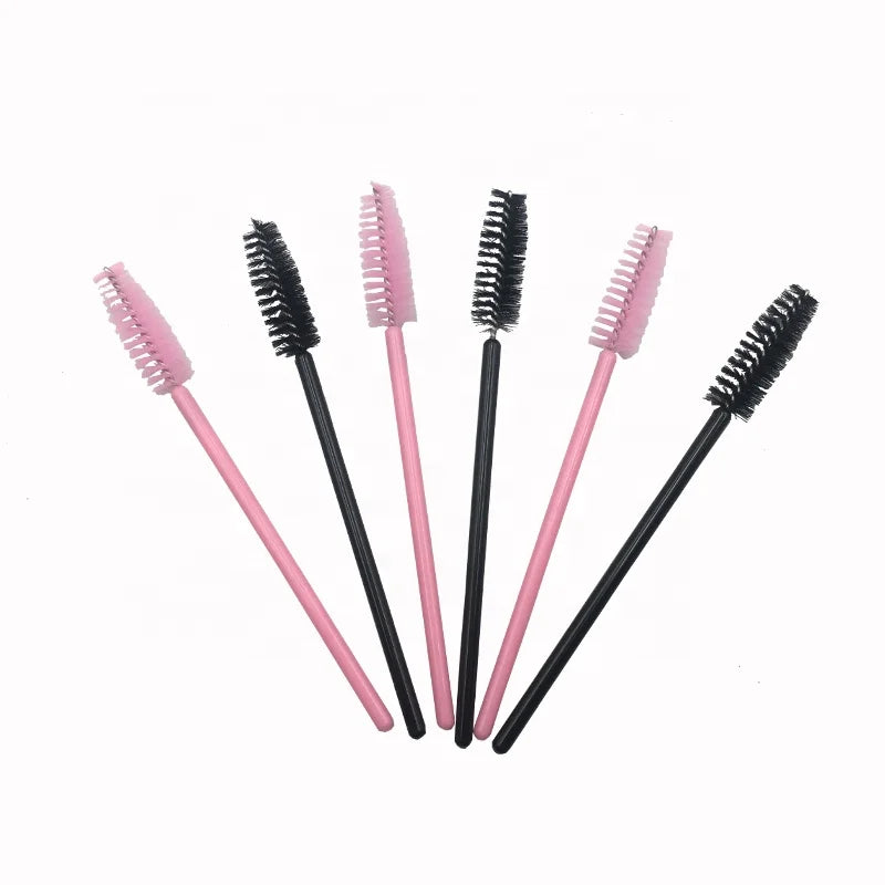 Pink Black Disposable Retractable Mini Eyebrow Microblading Beauty Tools Mascara Wands 50 Pieces Disposable Eyelash Brush