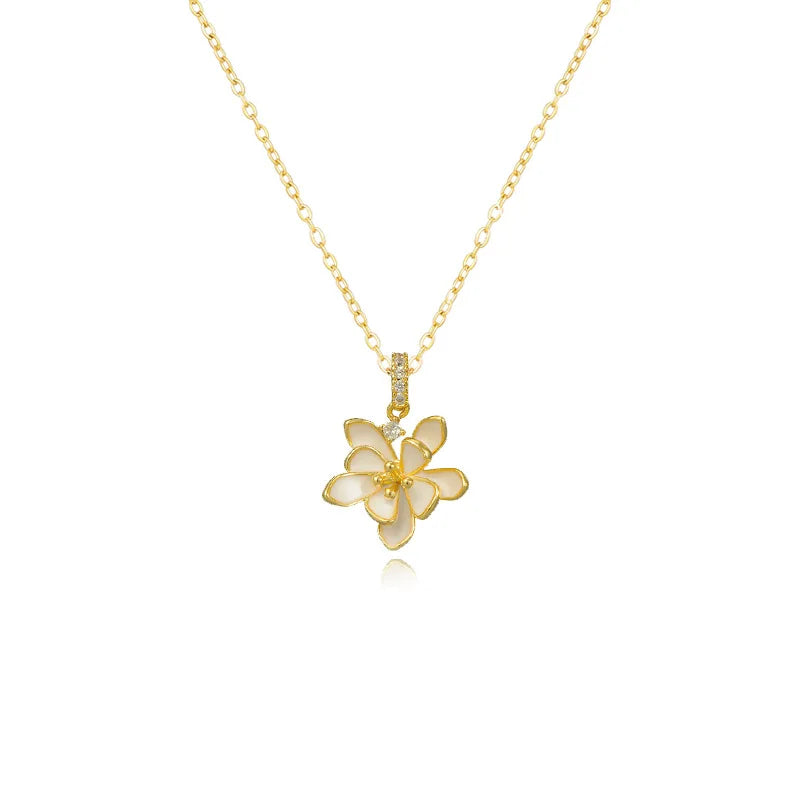 G2273 Wholesale Collier Titanium Steel Chain Copper Charm Cherry Blossom Flower Choker Pendant Fashion Jewelry Necklaces