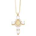 Fashion 18K Gold Plated  Stainless Steel Chain Heart Rhinestone Cross Mary Pendant Necklace for Women
