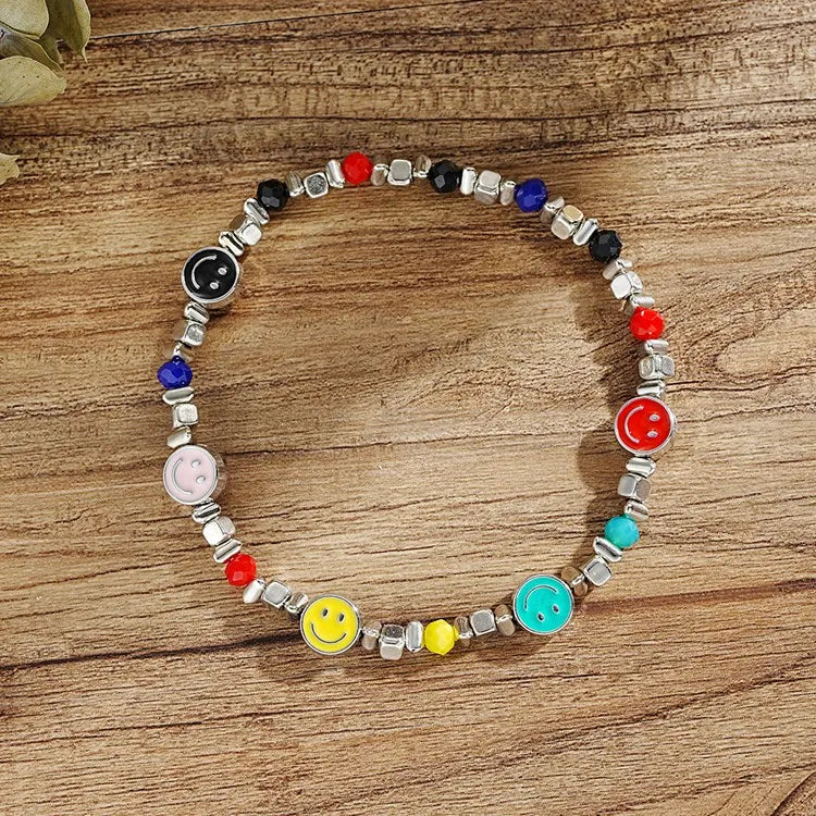 XT-88 Wholesale Women Luxury Hand Jewelry Metallic Alloy Metal Adjustable Elastic Smile Face Beads Bracelet