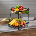 2 Tier Rack Metal Iron Art Sorting Stand Organizer Vegetable Fruit Storage Basket for Kitchen Counter