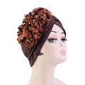 Large Twisted Knot Turban With Beaded Accessories Women Solid Color Ruffle Flower Turban for Ladies