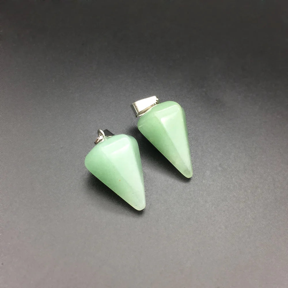 Hongzhuo Reiki Yoga Tini Pyramid Jewelry Natural Green Aventurine Dowsing Stone Pendulum Copper Chain Hexagonal Pendant Pendulum Jewelry