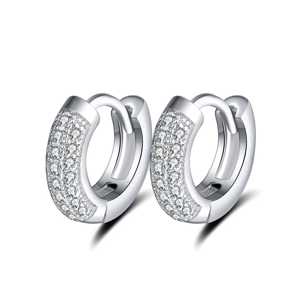 RINNTIN SE103 925 Silver Women Jewelry Rhodium Plated Pave Full Diamond Huggie Hoop Earrings